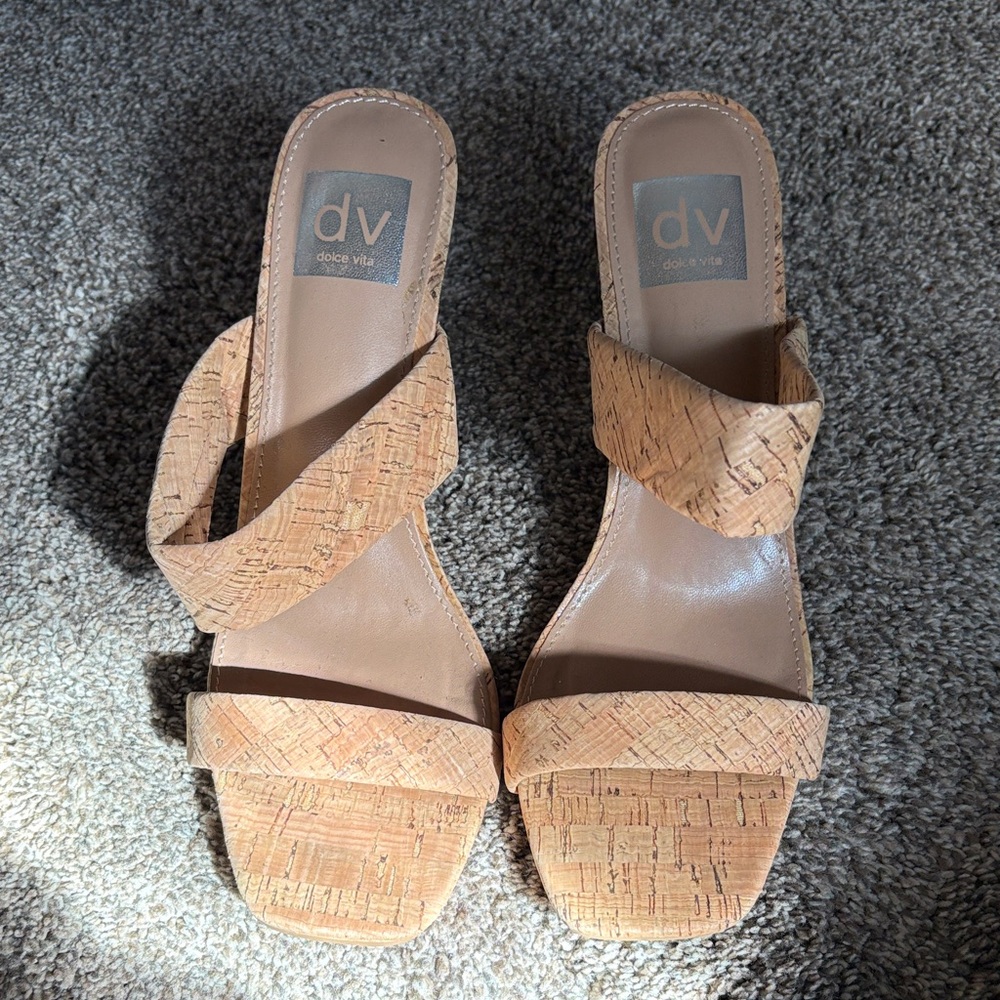 Dolce Vita Cork-Textured Slide Mules in Light Tan